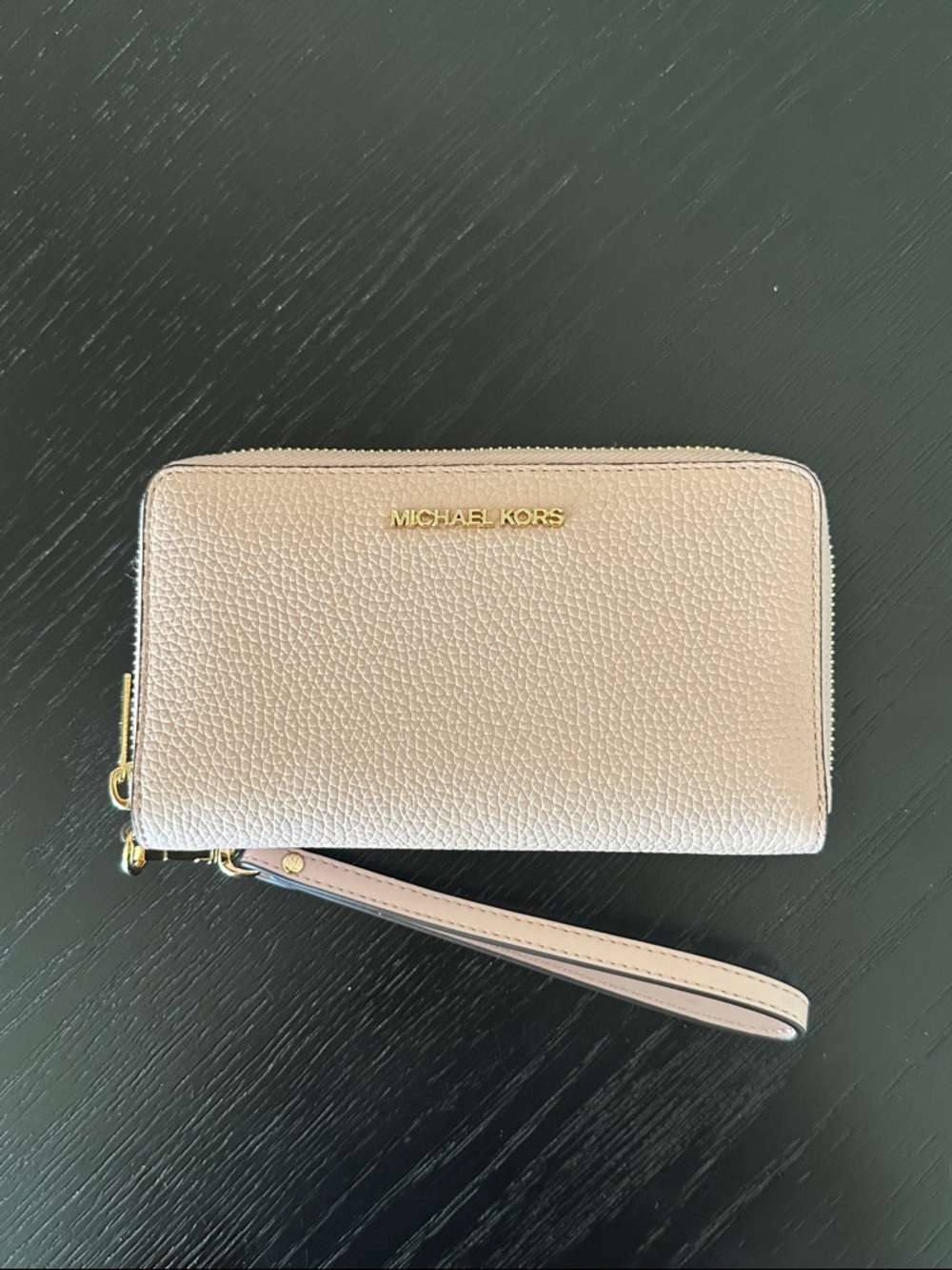 Michael Kors Pebbled Light Pink Zip Wristlet Wallet with Gold Hardware